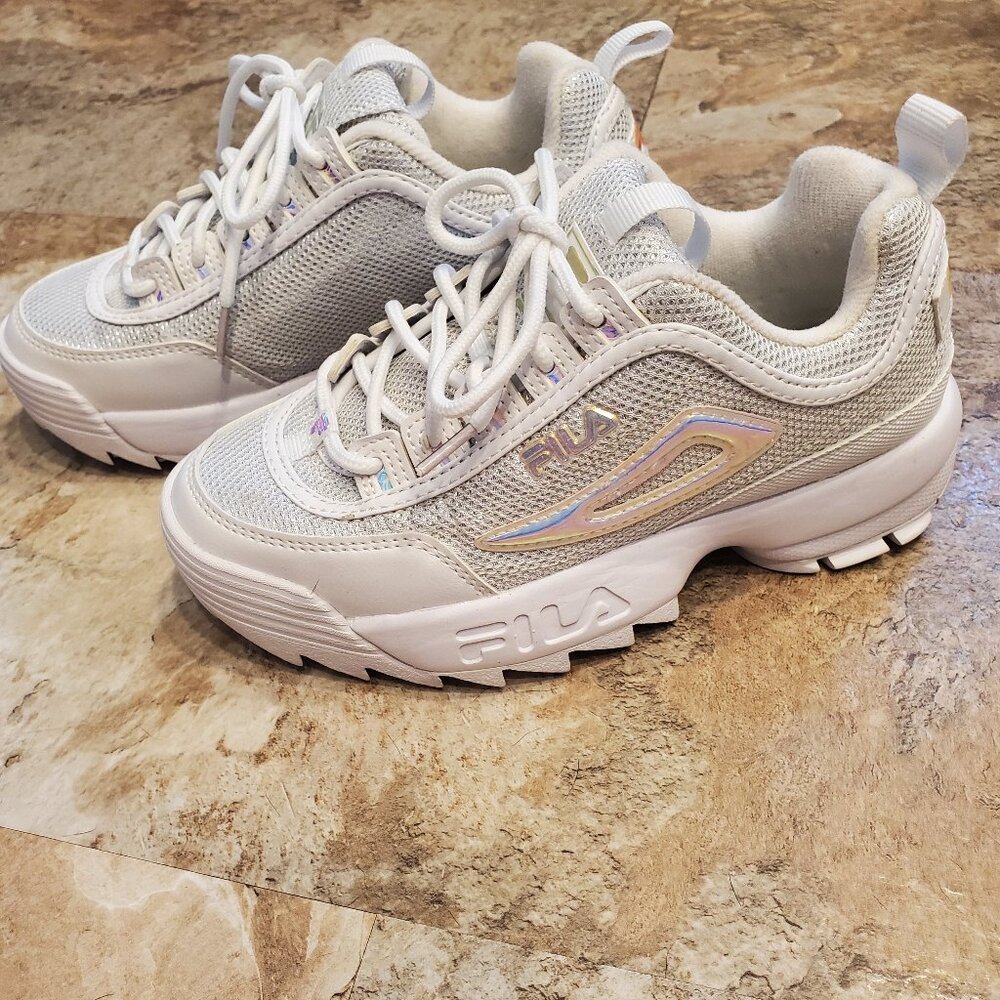 Fila Disrupter Diamante White/Iridesent Kids Platform Sneakers Size 5  NEW